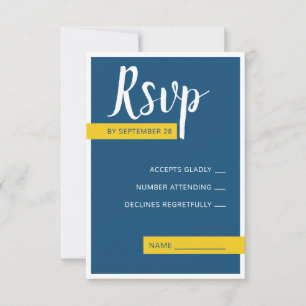 Moderne zeitgenössische blaue und gelbe Hochzeit m RSVP Karte