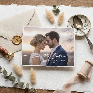 Moderne zeitgenössische Foto-Hochzeit Save-the-Dat Postkarte