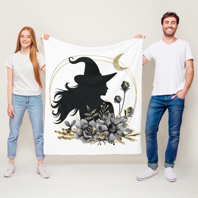 Moderne zeitgenössische Halloween-Hexe Fleecedecke (Beispiel)