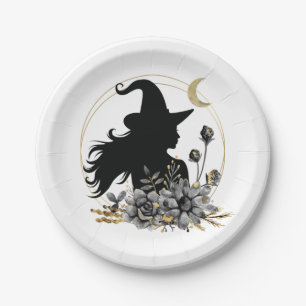 Moderne zeitgenössische Halloween-Hexe Pappteller