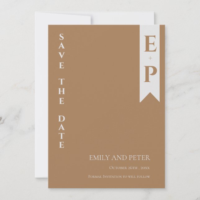 Moderne, zeitgenössische Minimalistische Monogramm Save The Date (Vorderseite)