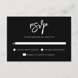Moderne zeitgenössische Schwarz-weiße Hochzeit RSVP Karte