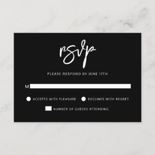 Moderne zeitgenössische Schwarz-weiße Hochzeit RSVP Karte