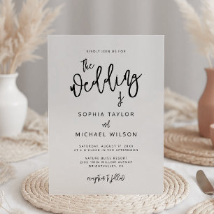 Moderne zeitgenössische Script Black Wedding Acryleinladungen