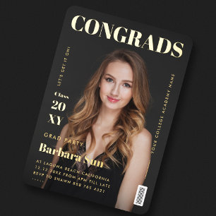 Moderne Zeitschrift Black and Gold Graduation Part Folieneinladung