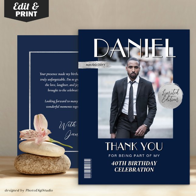 Moderne Zeitschrift Custom Magazine Cover Dankeskarte (Modern Birthday Custom Magazine Cover Thank You Card)