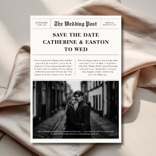 Moderne Zeitungs-Save the Date-Karte für Hochzeite Save The Date