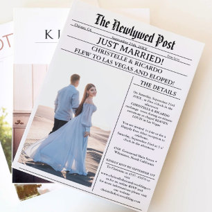 Moderne Zeitungsflitterwochen Hochzeit soeben beka Einladung