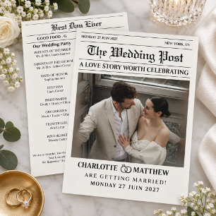 Moderne Zeitungsfoto Schwarz-Weiß-Hochzeit Programm