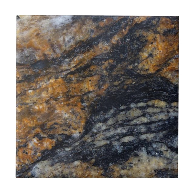 Moderne Zen Black and Gold Quartzite Kristallprint Fliese (Vorderseite)