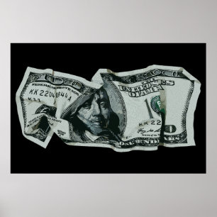 Moderne zerknitterte 100-Dollar-Schein-Gestaltung Poster