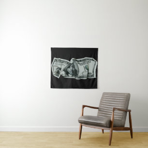 Moderne zerknitterte 100-Dollar-Schein-Gestaltung Wandteppich