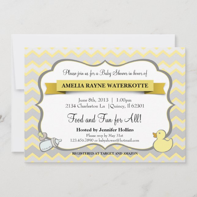 Moderne Zickzack Baby-Tier-Baby-Duschen-Einladung Einladung (Vorderseite)