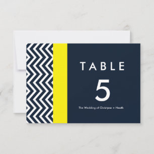 Moderne Zickzack Blue & Yellow Tischnummer Card