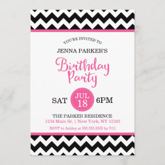 Moderne Zickzack Geburtstagsparty in Schwarz und H Einladung