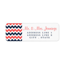 Moderne Zickzack Hochzeitskollektion Navy & Coral