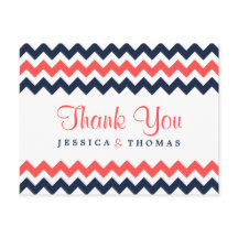 Moderne Zickzack Hochzeitskollektion Navy & Coral