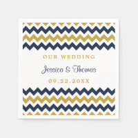 Moderne Zickzack Hochzeitskollektion Navy & Gold