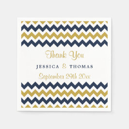 Moderne Zickzack Hochzeitskollektion Navy & Gold Serviette