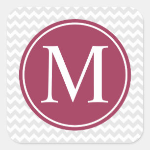 Moderne Zickzack Maroon Circle Monogram Stickers