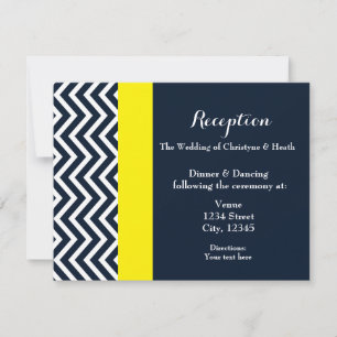 Moderne Zickzack Navy Blue & Yellow Empfang Card Einladung