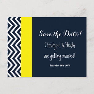 Moderne Zickzack Navy Blue Yellow Rett Date Postca Ankündigungspostkarte