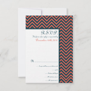 Moderne Zickzack Neon Coral/Navy Wedding RSVP Card Karte
