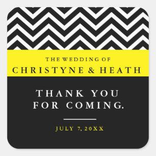 Moderne Zickzack schwarzgelbe Stickerei Quadratischer Aufkleber