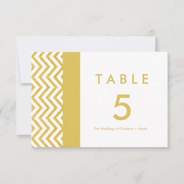 Moderne Zickzack White & Gold Tischnummer Card (Vorderseite)