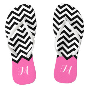 Moderne Zickzack Zigzag Monogram Girly Rose Pink Flip Flops
