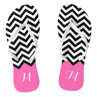 Moderne Zickzack Zigzag Monogram Girly Rose Pink Flip Flops