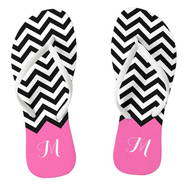 Moderne Zickzack Zigzag Monogram Girly Rose Pink Flip Flops (Fußbett)