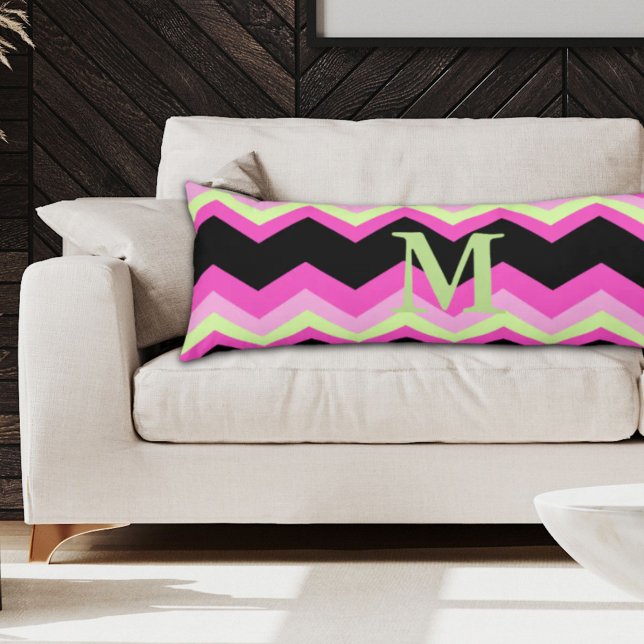 Moderne Zickzackmuster Schwarz Fuchsie Zickzack Seitenschläferkissen (modern girly zigzag pattern black fuchsia chevron body pillow)