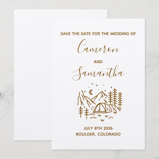 Moderne Ziel Camping Hochzeit speichern das Datum Save The Date (Vorne/Hinten)