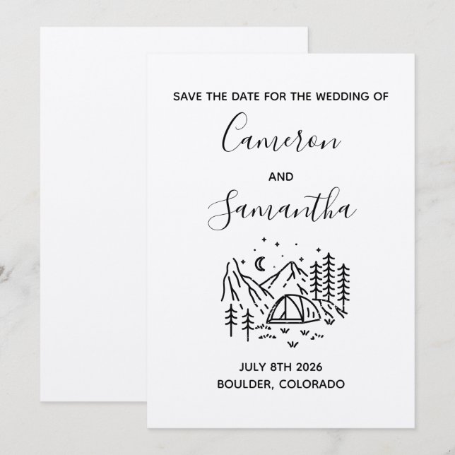 Moderne Ziel Camping Hochzeit speichern das Datum Save The Date (Vorne/Hinten)