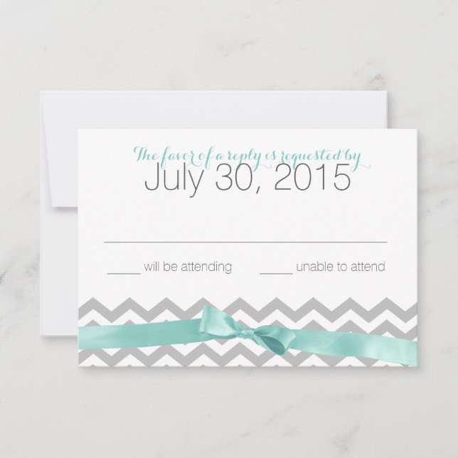 Moderne Zigzag Aqua und Bow Response Card RSVP Karte (Vorderseite)