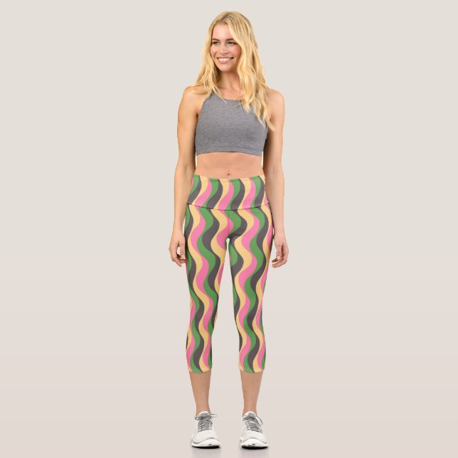 Moderne Zigzag farbenfrohe Capri Leggings (Vorderseite)
