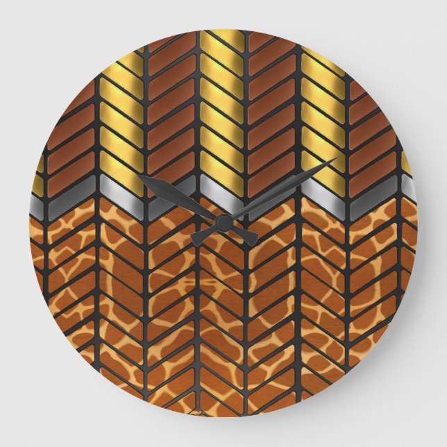 Moderne Zigzag Zickzack Giraffe Große Wanduhr (Vorderseite)