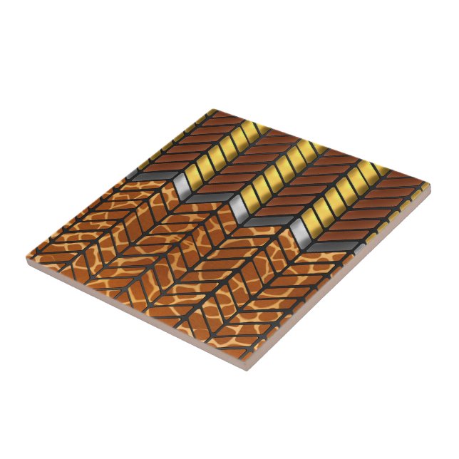 Moderne Zigzag Zickzack Giraffe Tierausdruck Fliese (Seite)