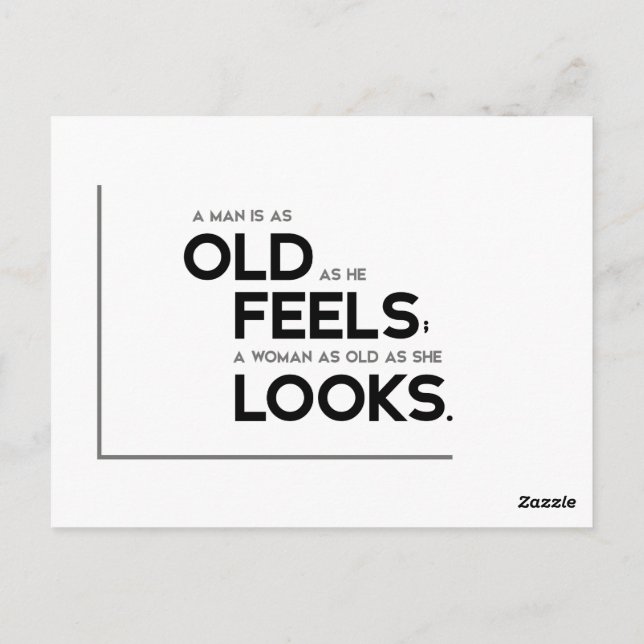 MODERNE Zitate: Mann fühlt sich alt an, Frau sieht Postkarte (Rückseite)