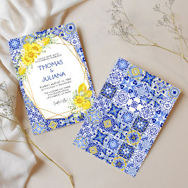 Moderne Zitrone Hochzeit in blauer italienischer M Einladung