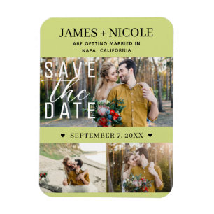 Moderne Zitronen-Lime Save-the-Date-Hochzeit 3 Fot Magnet