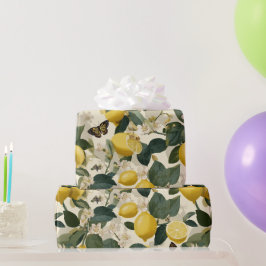Moderne Zitronen-Zitrus-Blumen-Schmetterlingsmuste Geschenkpapier