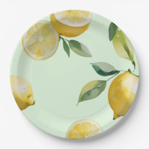 Moderne zitronengelbe Floralschrift Brautparty Pappteller