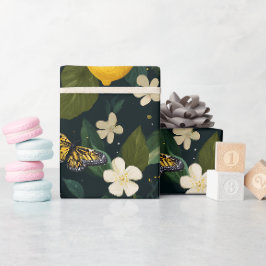 Moderne Zitrus-Blüten-Schmetterlingsmuster mit Zit Geschenkpapier