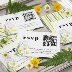 Moderne Zitrus-Wildblumen-Streifen-QR-RSVP Begleitkarte