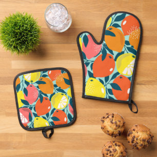 Moderne Zitrusfrüchte Zitrusfrüchte Kunst Ofenhandschuh & Topflappen-Set