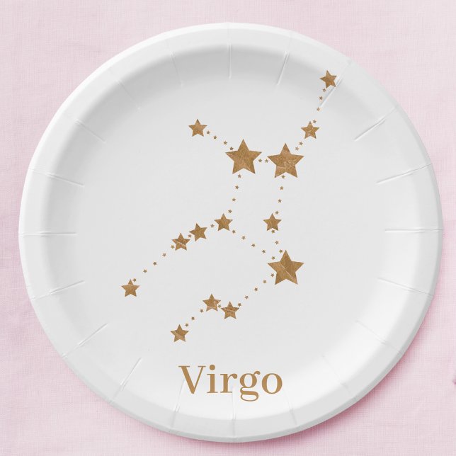 Moderne Zodiac Sign Gold Virginia | Element Erde Pappteller (Von Creator hochgeladen)
