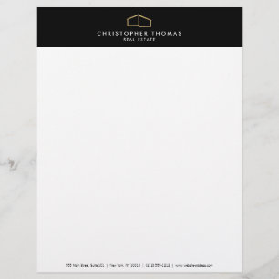 Moderne Zuhause-Logo-Imitate Gold auf Schwarz Briefbogen
