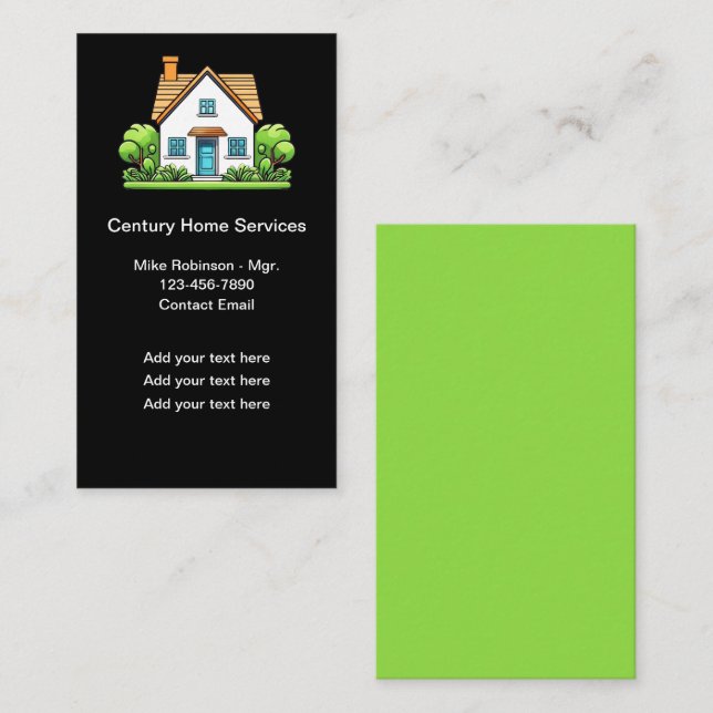 Moderne Zuhause-Services Business Cards Visitenkarte (Vorne/Hinten)